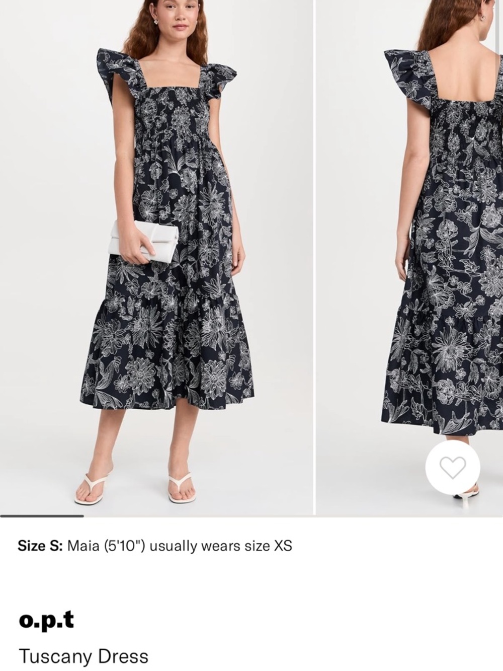 O.p.t Tuscany Floral Square-Neck Midi Dress in Black NWT
